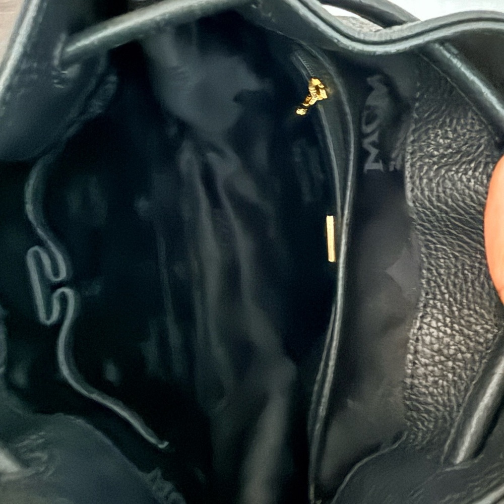MCM Black Leather Drawstring Crossbody Bag with Gold Hardware - Picture 8 of 14